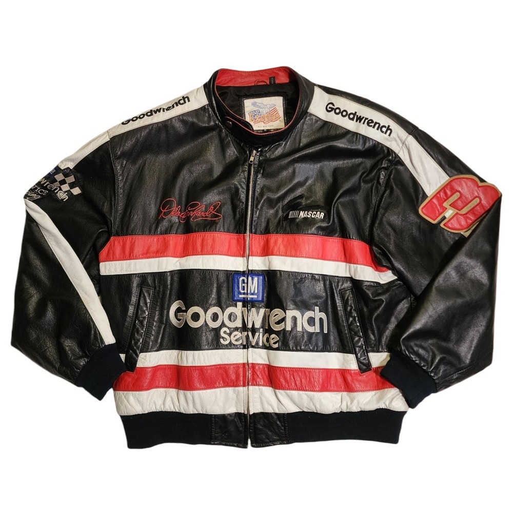 Vintage Excelled Leather NASCAR Bomber Jacket Dale Earnhardt Mens Size XL 90s